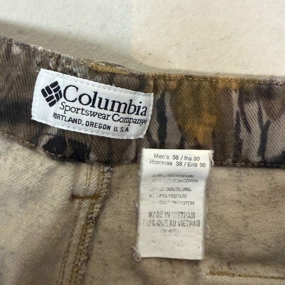 Columbia Mossy Oak Camo Cargo Shorts Mens 38 Brown Break-Up Camouflage Raw Hem - Picture 2 of 7